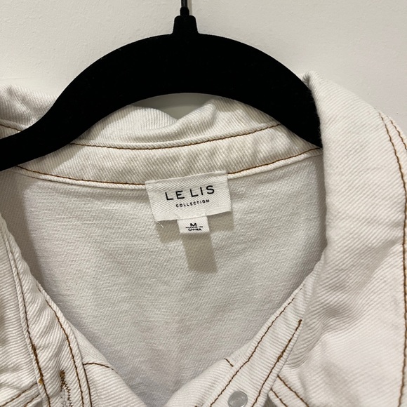 White Denim Button Up Romper Football Gameday Outfit - Picture 4 of 5